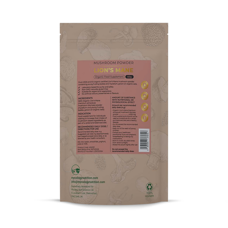 Mycology Nutrition organic Lion's Mane powder 60g, UK version