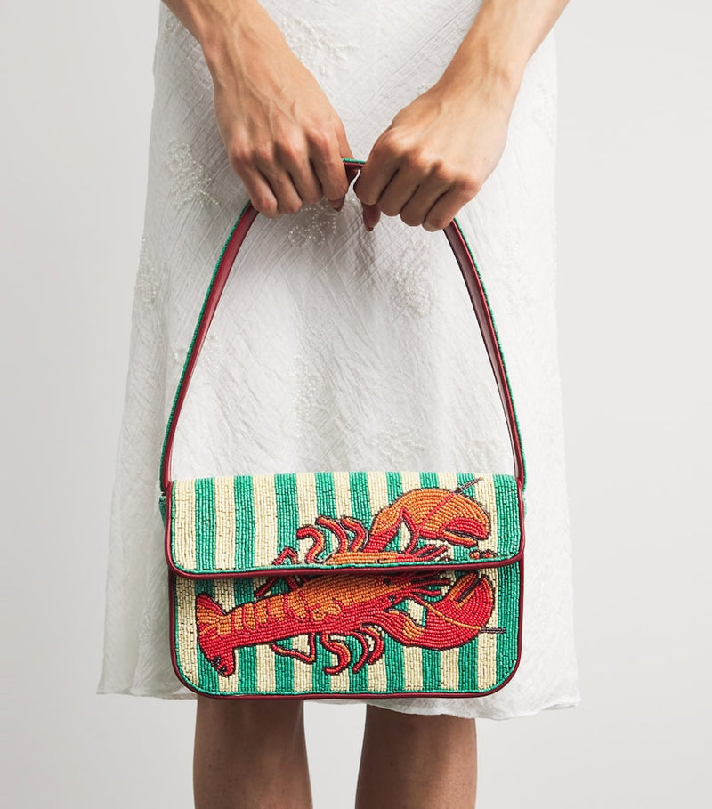 STAUD beaded Tommy shoulder bag with lobster embroidery (British brand)