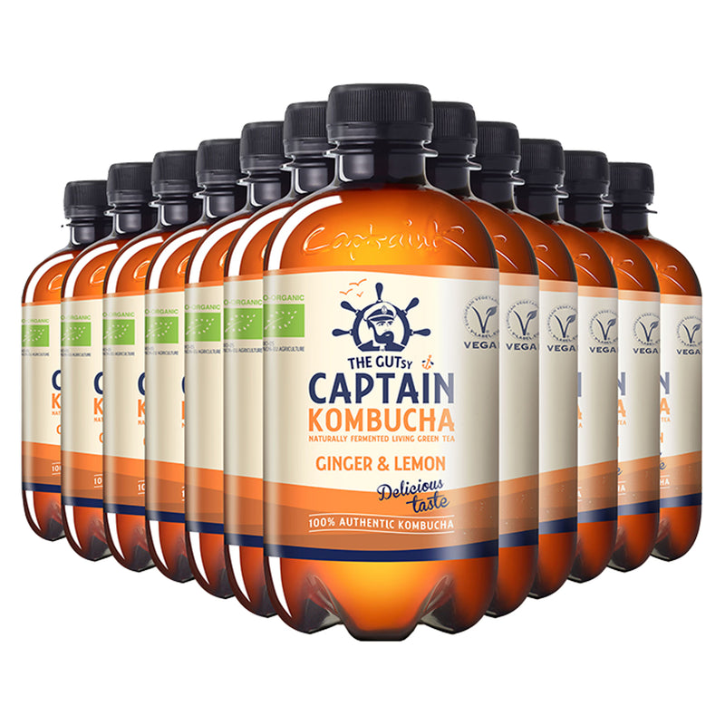 The GUTsy Captain ginger lemon kombucha 12x400ml, UK version