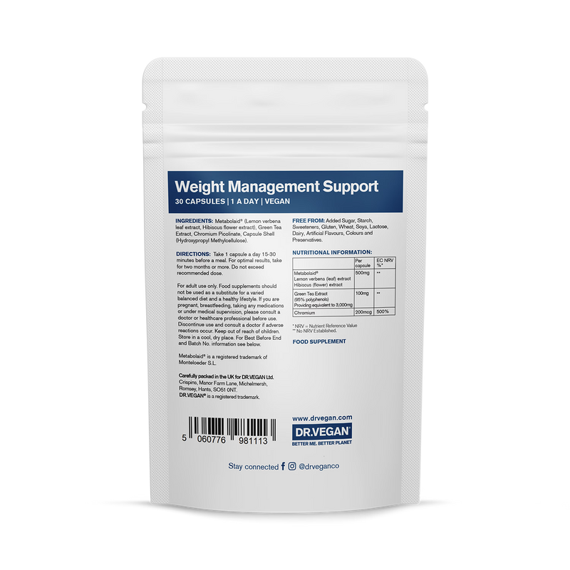 DR.VEGAN Weight Management Support 30 capsules, imported from the UK