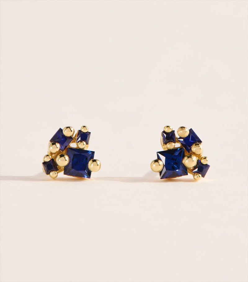 Suzanne Kalan Princess double cluster stud earrings with sapphires - British product