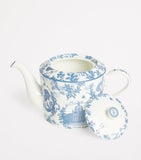 Harrods bone china teapot with toile pattern 16cm height, UK version