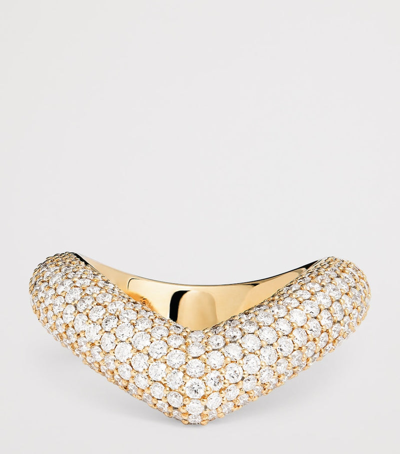 Engelbert yellow gold and diamond drop link ring - British product