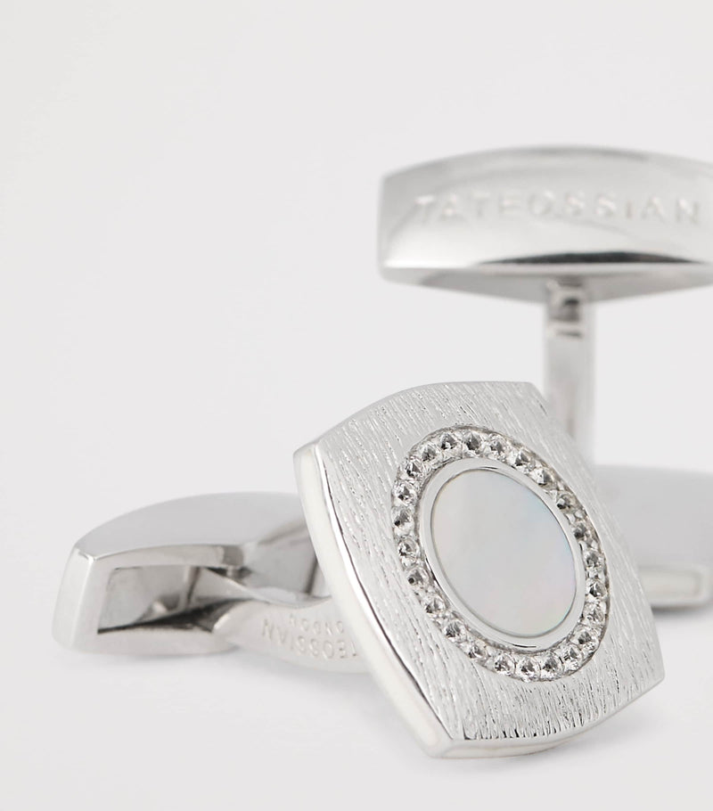 Tateossian Sterling Silver and Sapphire Graffiato Cufflinks (British brand)