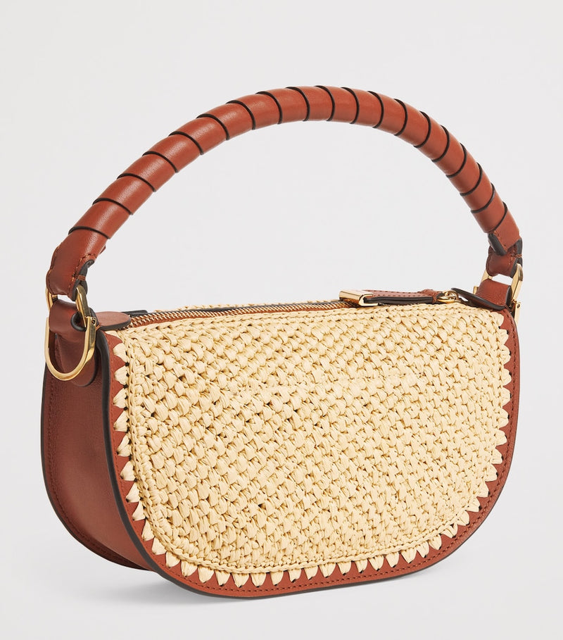 Chloé Marcie mini raffia-effect shoulder bag, UK version