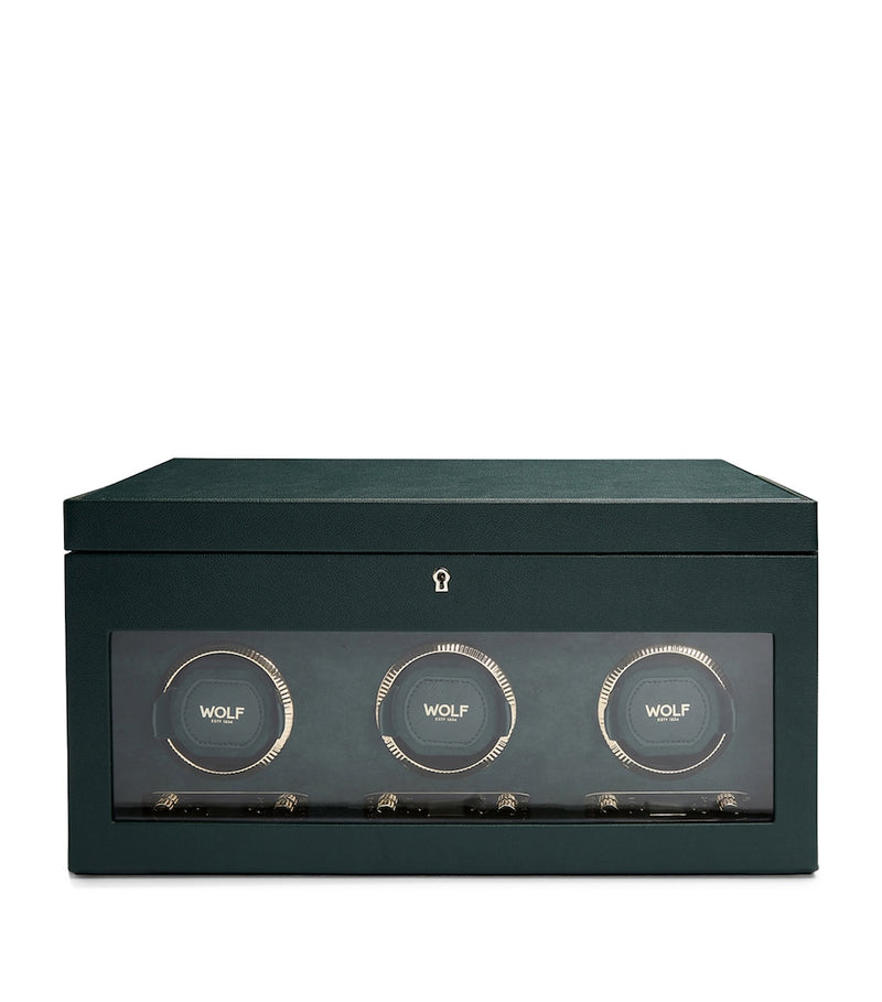 WOLF triple watch winder British Racing Green vegan leather, imported from the UK