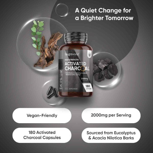 WeightWorld activated charcoal capsules 2000mg 180 count - British product