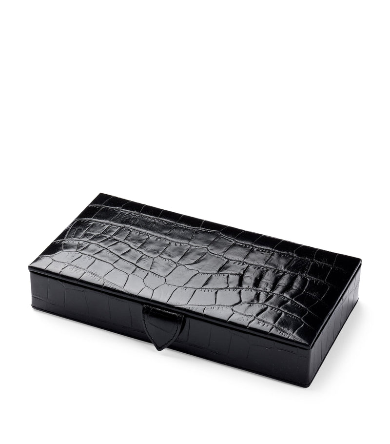 Aspinal of London Croc-Embossed Leather Cufflink Box - British product