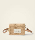 Prada woven fabric card holder with leather trim, UK version
