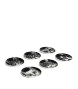Set of 6 Porcelain Trinket Trays with Feline Figures, 10cm Diameter