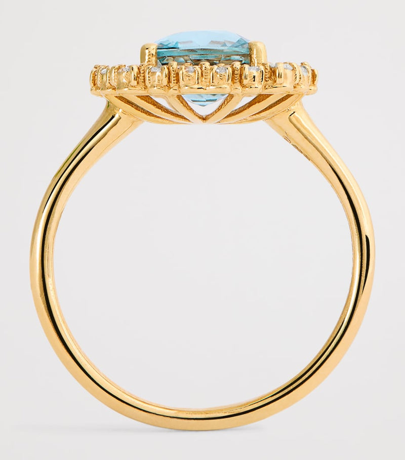 Suzanne Kalan gold ring with diamonds and sapphire, imported from the UK