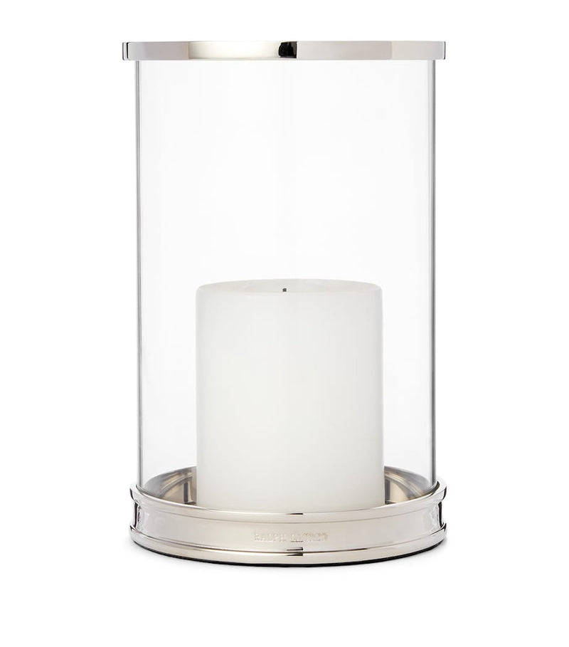 Ralph Lauren mini modern glass and brass hurricane candle holder 20cm, imported from the UK