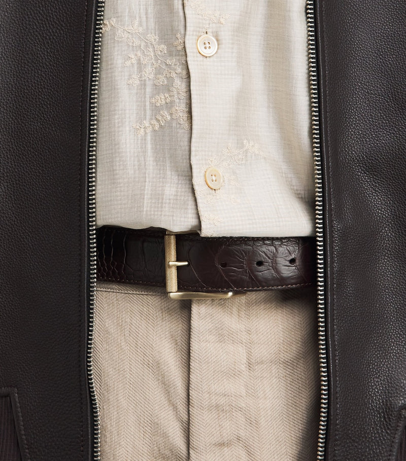 Elliot Rhodes ostrich leg leather belt with mottled detailing (British brand)
