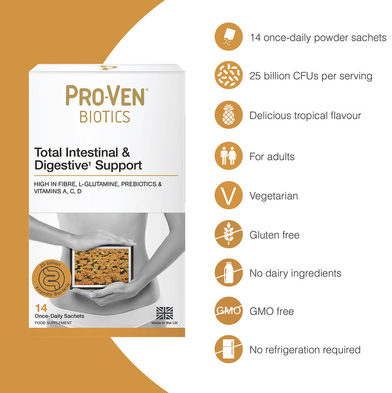Pro-Ven Intestinal Digestive Powder Tropical Flavour 14 Sachets, imported from the UK