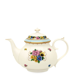 Fine Bone China Teapot with Garden Blue Print and Hand-Gilding