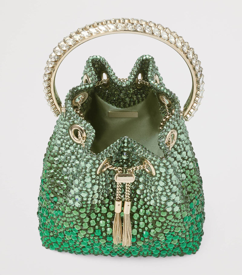 Jimmy Choo Bon Bon embellished top-handle bag with crystal and chain, imported from the UK