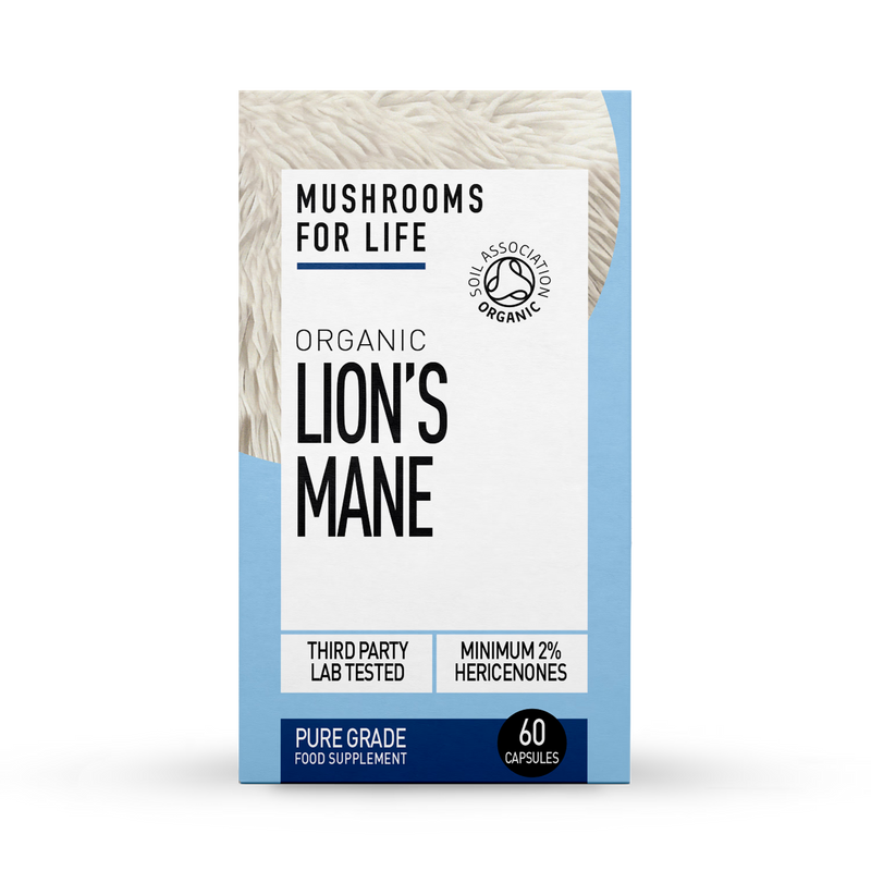 Mushrooms For Life Organic Lion's Mane 60 Capsules, imported from the UK