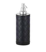 Harrods Quilted Soap Dispenser with Leather Panels and Chrome-Plated Brass- Buy online at McGrocer