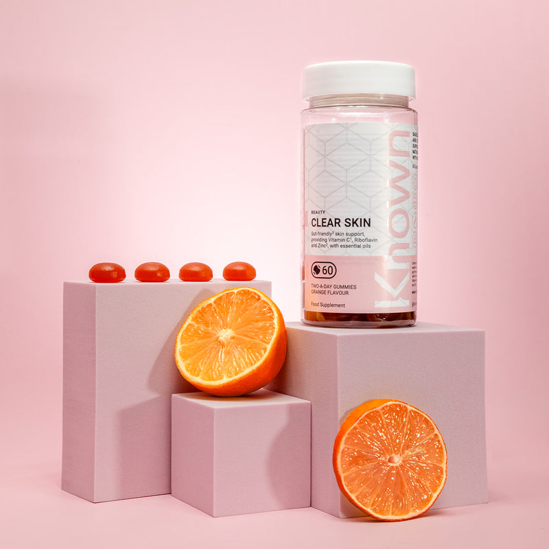 Known Nutrition Clear Skin Orange Flavour gummies 60 count, UK version