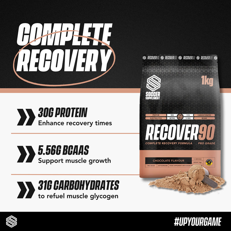 Soccer Supplement Recover90 chocolate recovery protein powder 14 servings - British product