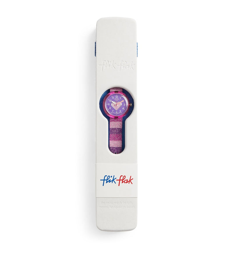 Flik Flak Stripy Glitter watch with bio-based case (British brand)