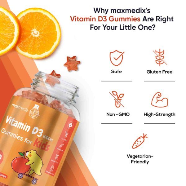 Maxmedix Vitamin D Gummies Kids 1000IU 120 gummies - British product