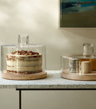 LSA International cake dome with wooden base and glass dome, 25cm diameter, UK version