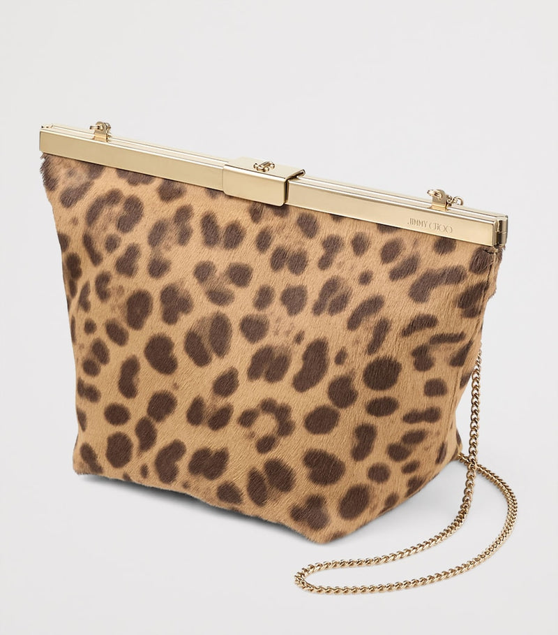 Jimmy Choo leopard print Ganache clutch bag, imported from the UK