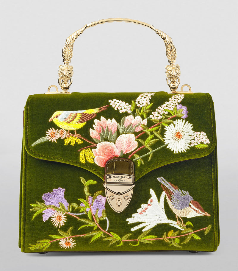Aspinal of London midi velvet embroidered Mayfair top-handle bag (British brand)