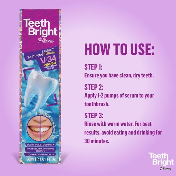 7th Heaven teeth whitening serum with PAP technology, imported from the UK