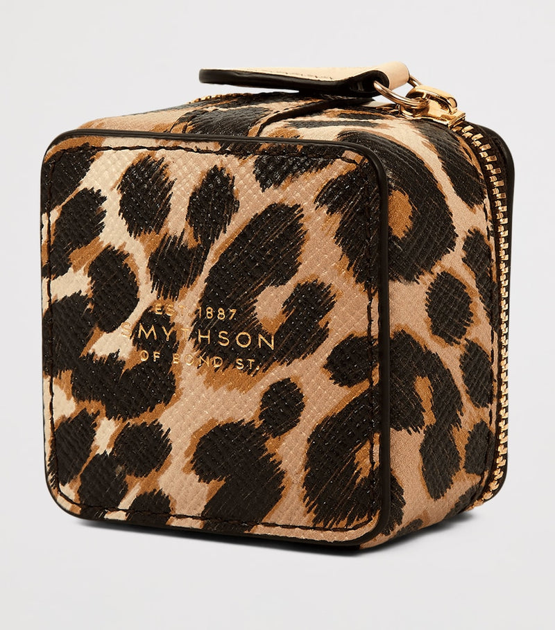 Smythson leopard print crossgrain leather trinket case, imported from the UK