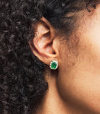 SHAY yellow gold emerald diamond halo earrings, imported from the UK