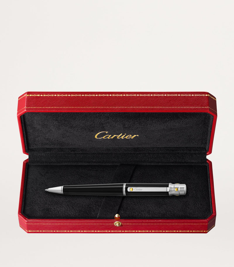 Cartier Santos de Cartier ballpoint pen with black composite and palladium accents, 14cm height - British product
