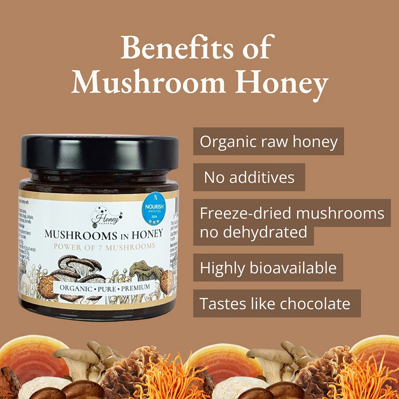Honey Heaven organic mushroom honey 300g, UK version