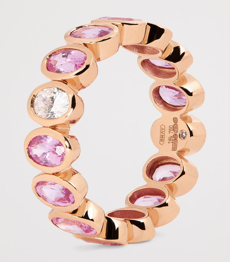 SHAY rose gold eternity ring with pink sapphires and diamond (British brand)