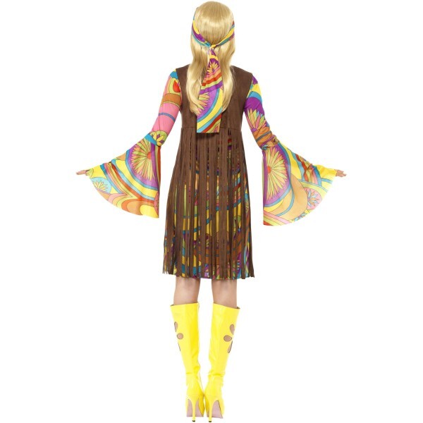 Smiffys 1960s Groovy Lady costume brown dress waistcoat headband, UK version