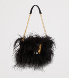 Balmain Anthem clutch bag with long fibres and gold buckle, imported from the UK