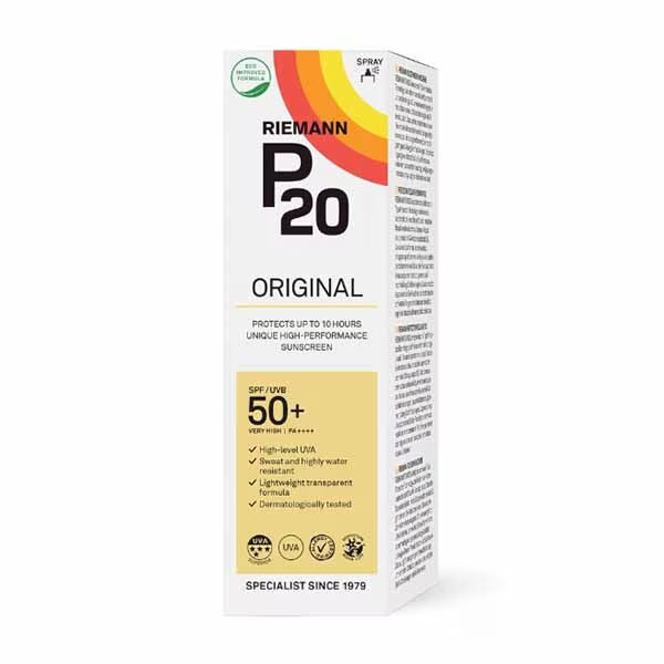 P20 Riemann Original Spray Suncream SPF50+ 100ml, imported from the UK