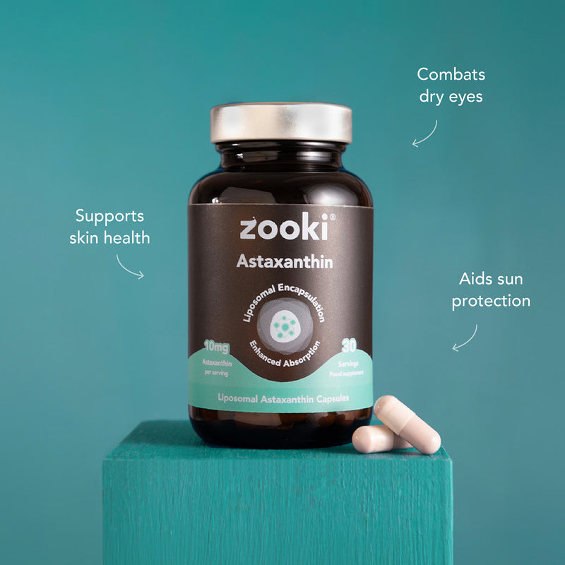 Zooki Astaxanthin 8mg capsules 30 count, imported from the UK
