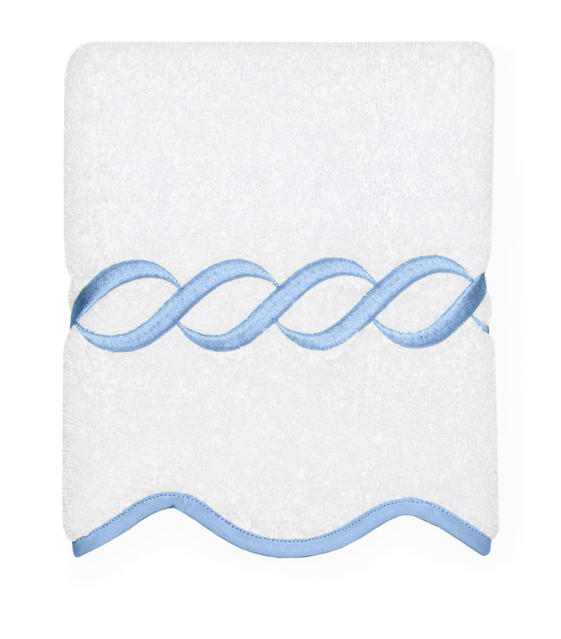 Pratesi cotton face cloth with embroidered design, 30cm x 30cm, imported from the UK