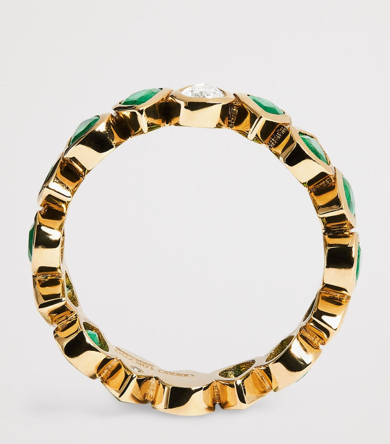 SHAY yellow gold eternity ring with emeralds and diamond (British brand)