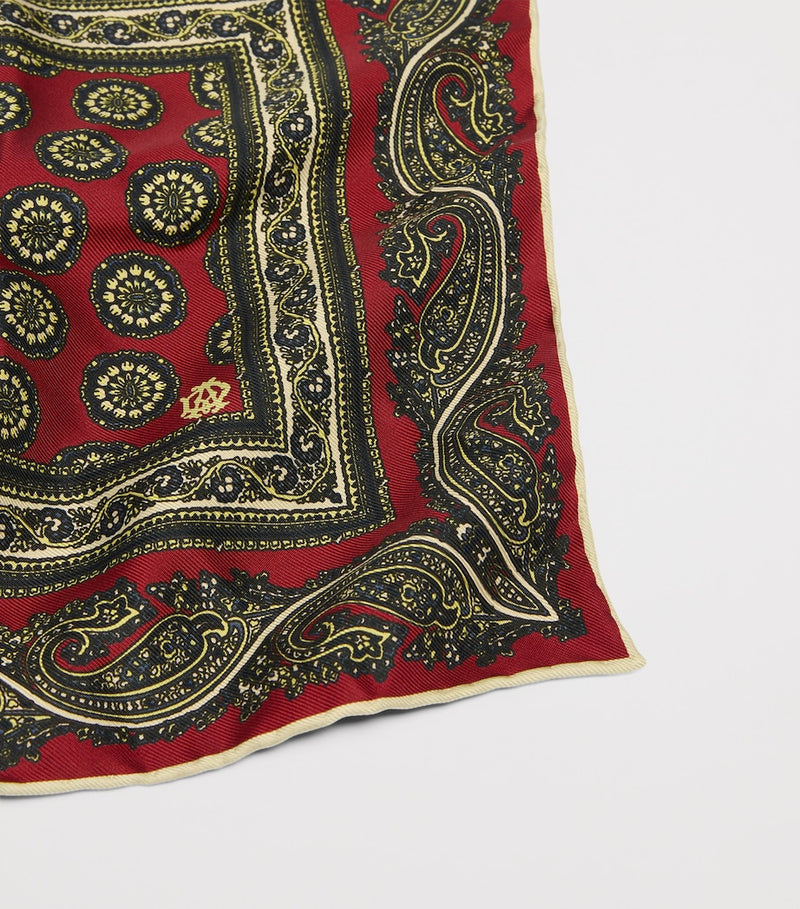 Dunhill mulberry silk printed pocket square 30cm x 30cm, UK version