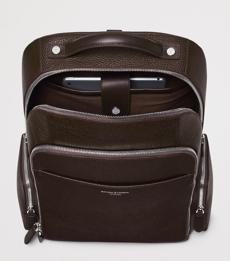 Aspinal of London pebbled leather reporter zipped backpack (British brand)
