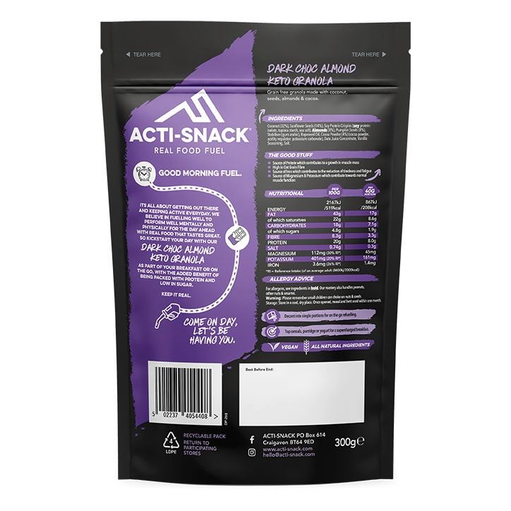 Acti-Snack Keto Granola Dark Chocolate Almond 300g - McGrocer