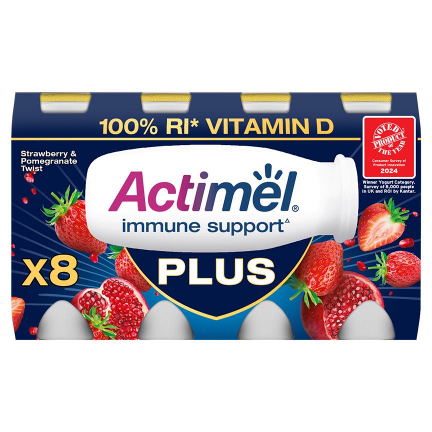 Actimel Plus Strawberry & Pomegranate Twist Yogurt Drink 8 x 100g - McGrocer