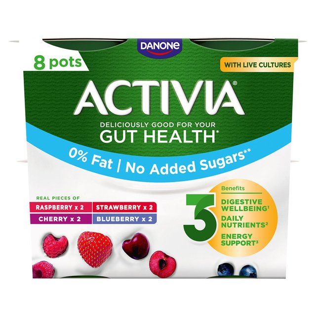 Activia Strawberry Raspberry Cherry & Blueberry No Added Sugar Fat Free 8 x 115g - McGrocer