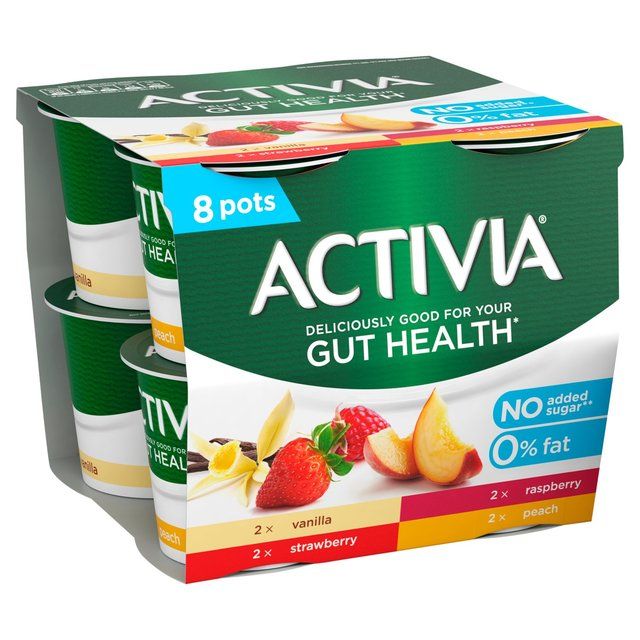Activia Strawberry Vanilla Peach & Raspberry No Added Sugar Fat Free 8 x 115g - McGrocer