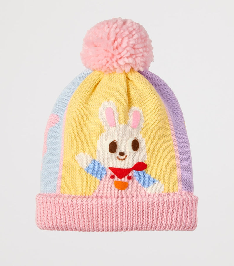 Pastel Pom-Pom Rabbit Knit Beanie Hat