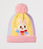 Pastel Pom-Pom Rabbit Knit Beanie Hat