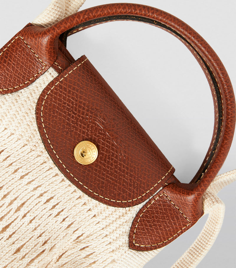 Longchamp Le Pliage Filet mesh bag with leather handles, UK version